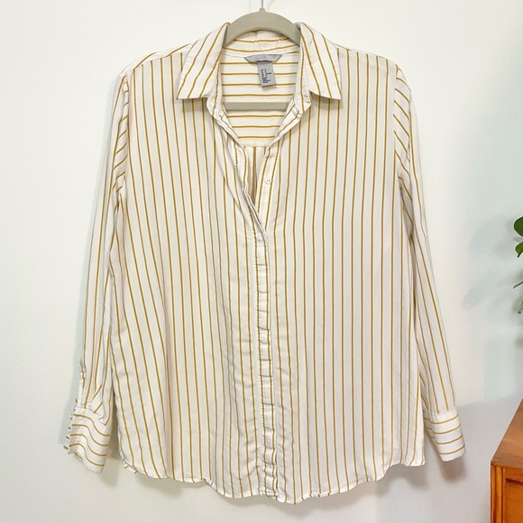 H&M Vintage Feel Mustard  Stripe Button Down Shirt - Picture 1 of 7